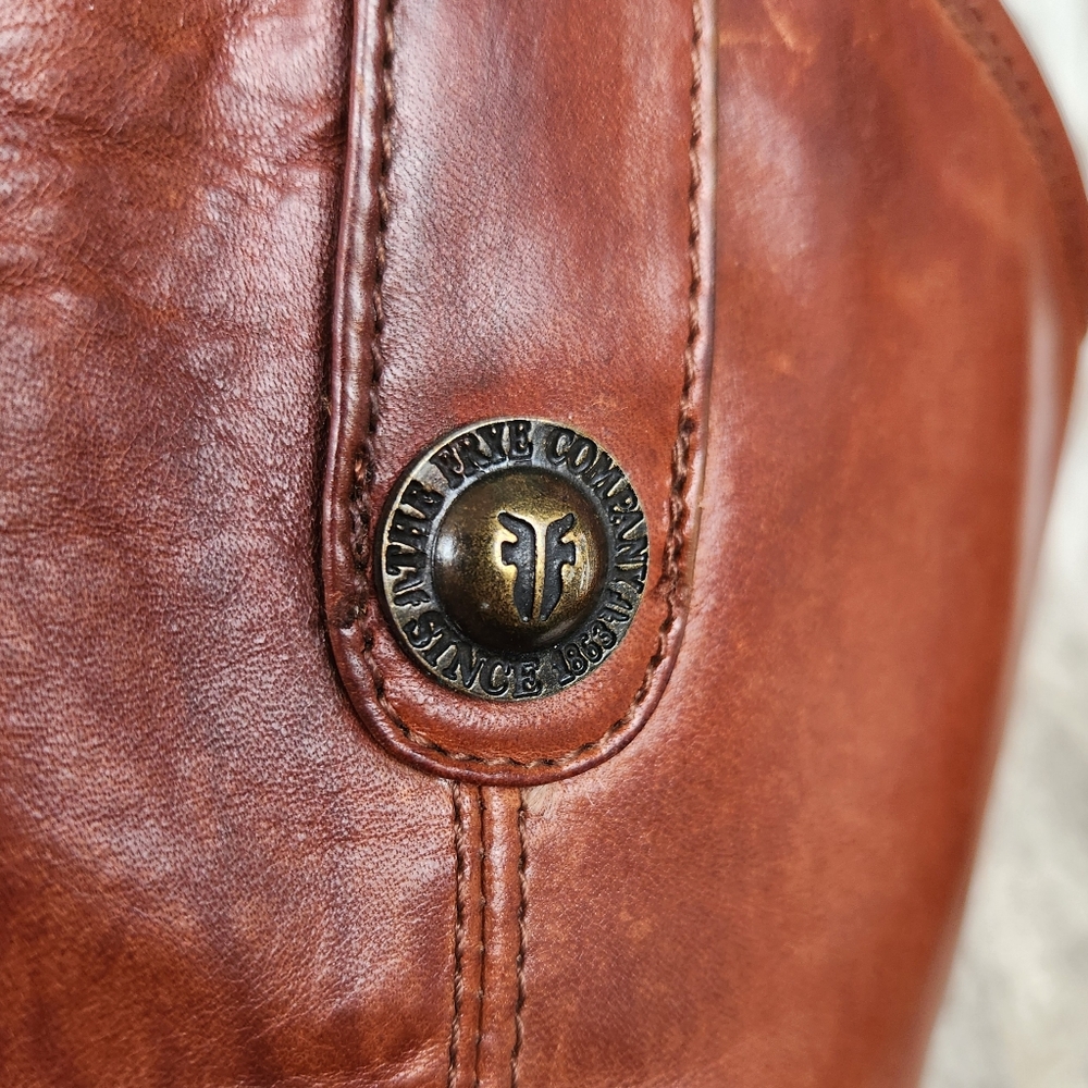 Frye "Melissa Button" Tall Riding Boots Cognac Brown Leather | Women's Size 5.5B - Picture 10 of 15
